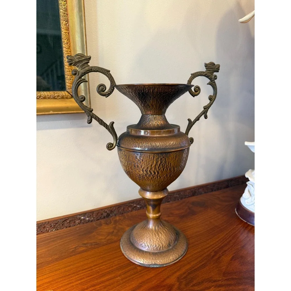 Vintage Italian Copper Urn Vase with Griffin‎ Handles